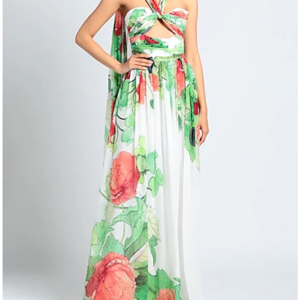 Elie Saab floral gown. Filled in the cutout with fabric